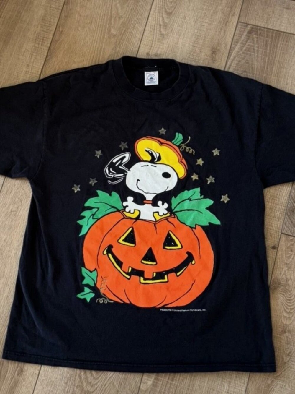 Vintage 90’s Peanuts Snoopy Pumpkin Tee XL Shirt Black Halloween